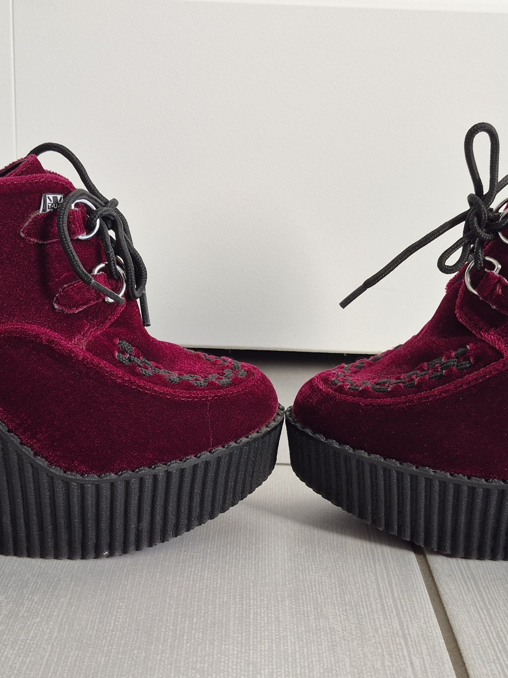 T.U.K Burgundy Velvet Platform Lace-Up Creepers - Picture 3 of 8